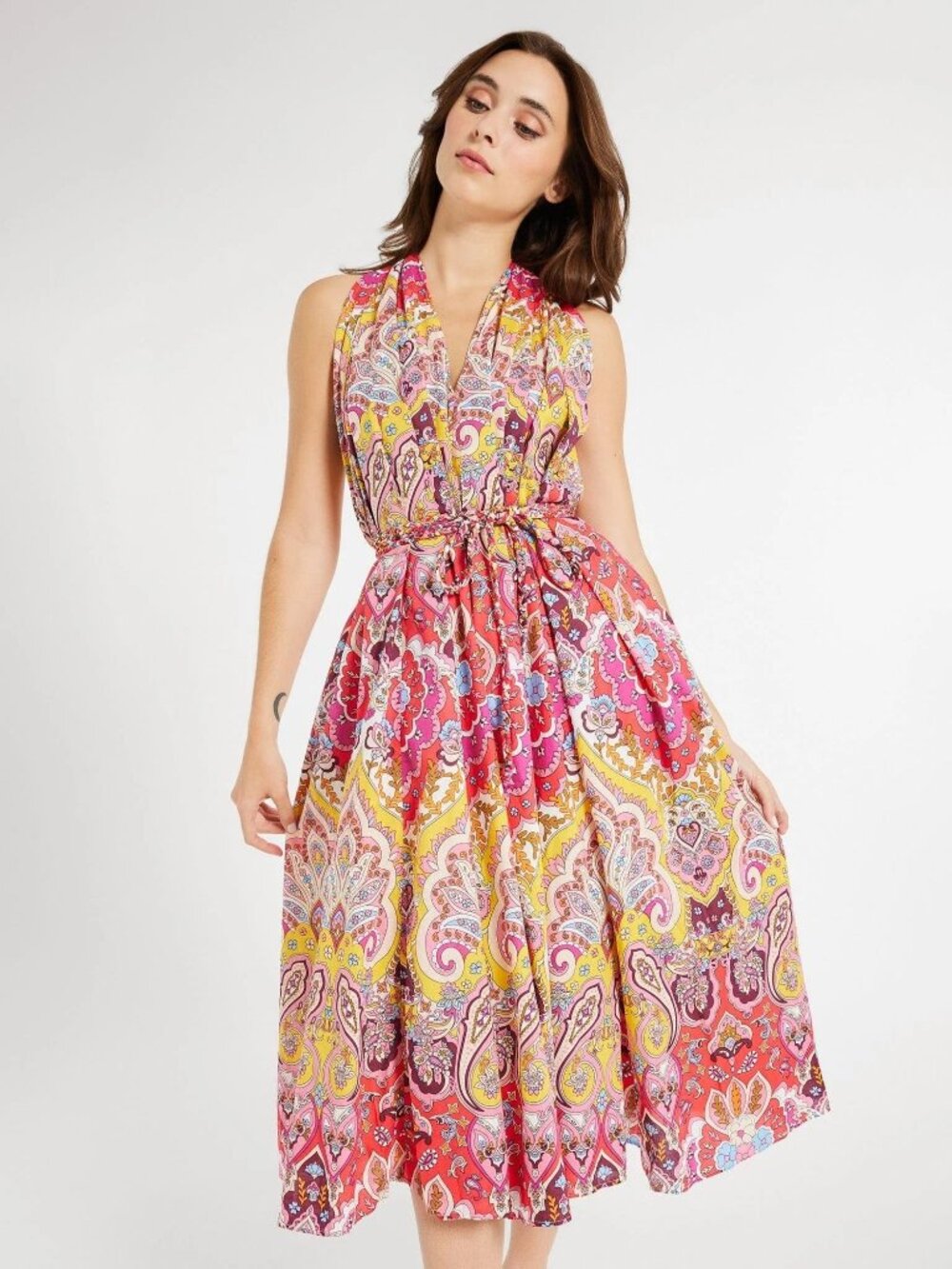 Mille Marilyn Paisley Halter Neck Full Skirt Midi Dress Cotton Medium EUC - Picture 2 of 13